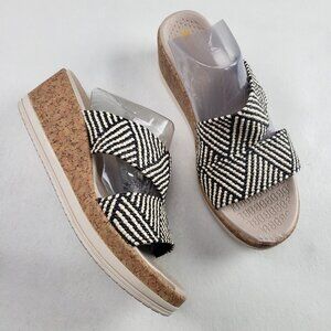 Bzees Resort Wedge Riviera Sandal Women 10 Wide Raffia Slip On Peep Toe Platform